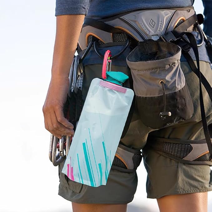 OULIGET Collapsible Water Bottles,Compact Bottle Folds Flat with Carabiner, Flat Water Bottles for Outdoor Sports Camping Traveling Biking,2 Pieces