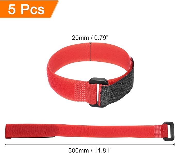 MECCANIXITY 5Pcs Reusable Battery Tie Down Straps,0.8x12" Red Nylon Multipurpose Battery Hold Down Adjustable Cinch Strap Hook Loop Fastening Tie for Quadcopters FPV RC Drone Boat Car