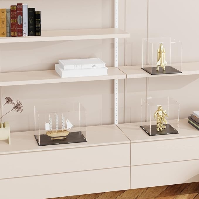 SVENJBB Acrylic Display Case, 10x10x10 Inch Cube Acrylic Boxes for Display, Clear Display Cases with Matte Black Base and Lid for Collectibles and Figures