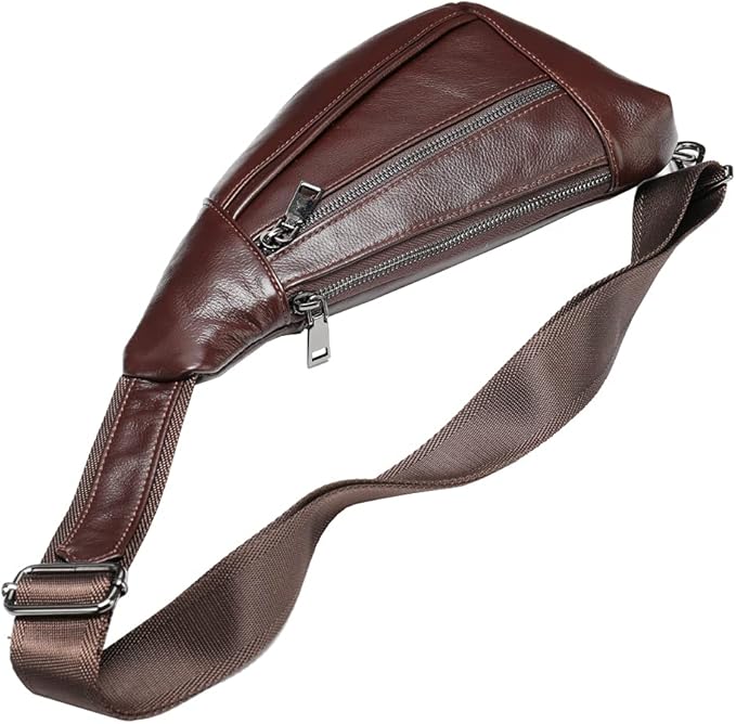 Leather Crossbody Sling Bag for Men Women Single Shoulder Chest Pack Backpack Outdoor Travel Camping Casual Daypack, Coffee