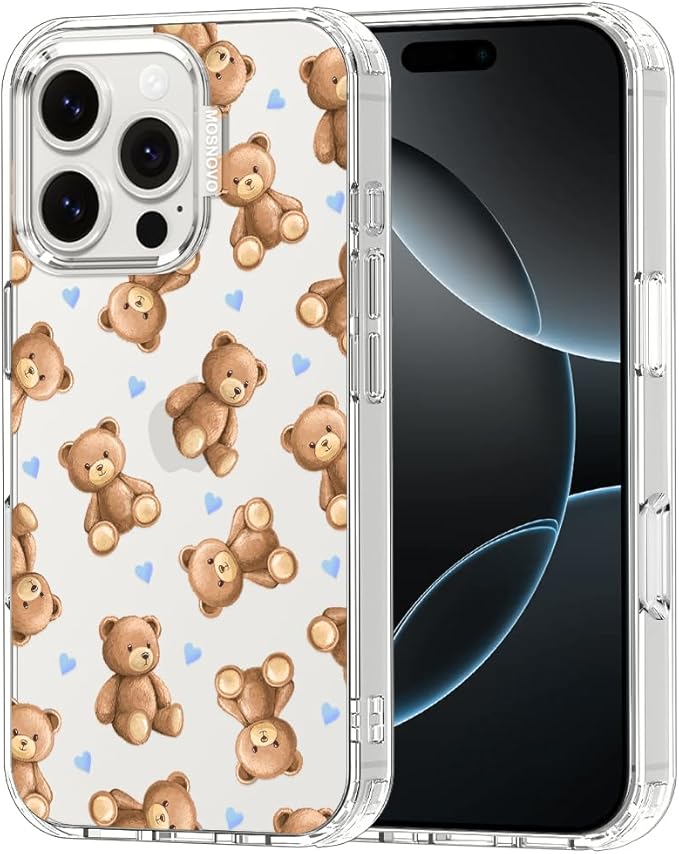 MOSNOVO for iPhone 16 Pro Case, Shockproof Military-Grade Protection 6.6ft Drop Tested, Clear Phone Case for iPhone 16 Pro, Teddy Mood Design
