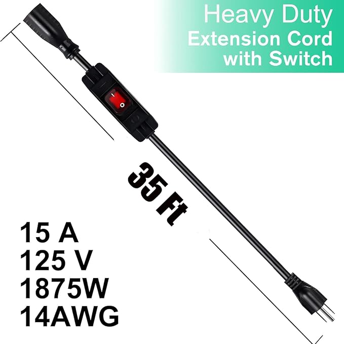Extension Cord with Switch On/Off Waterproof Switch 35Ft No Plugging and Unplugging Invintage Stereo Devices Without Built-in Power Switch (35 FT)