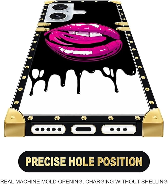 Compatible with iPhone 16 Plus Case, Black White Red Slap Sexy Luxury Golden Decoration for Girl Women Soft TPU Shockproof Protective Hard PC Back iPhone 16 Plus Case