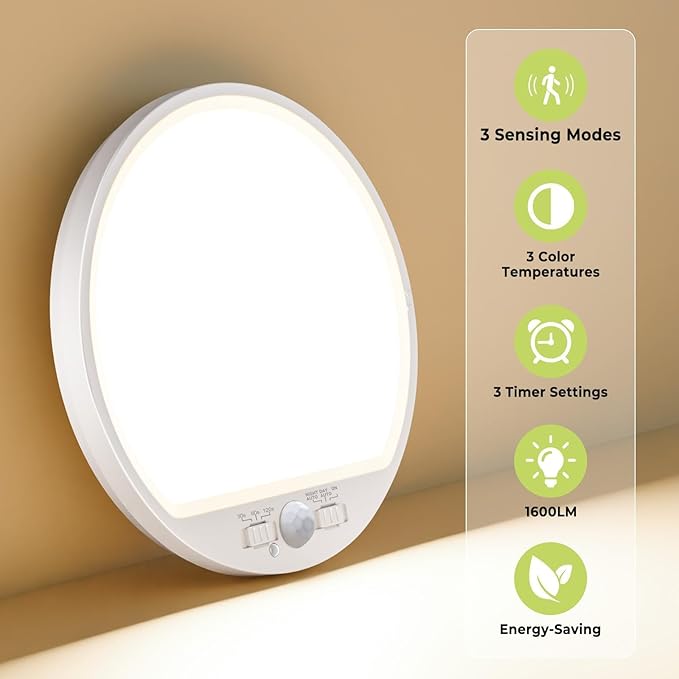 hepside 4 Pack Motion Sensor Ceiling Light Wired, 3000K/4000K/6500K LED Flush Mount Ceiling Light Fixture, 7Inch 15W Motion Sensor Light with Timer for Closet Stair Porch Hallway Pantry,White