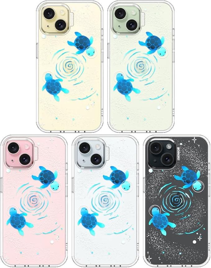 MOSNOVO Case for iPhone 15 Plus/iPhone 14 Plus, [Buffertech 6.6ft Military-Grade Drop Protection] [Anti Peel Off Tech] Clear TPU Bumper Phone Case Cover Design - Space Turtle