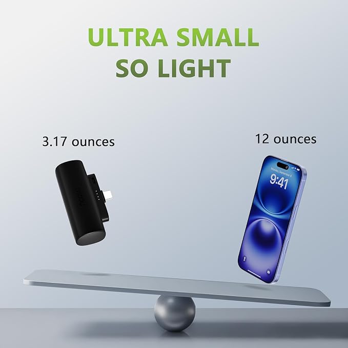 Miady 2-Pack 5000mAh Mini Portable Charger with Built-in Type C Connector, 5V 2.4A USB-C Output Fast Charging Small Power Bank Compatible with iPhone 17/16 Galaxy S24/S22 (Cream Blue+Champagne Pink)