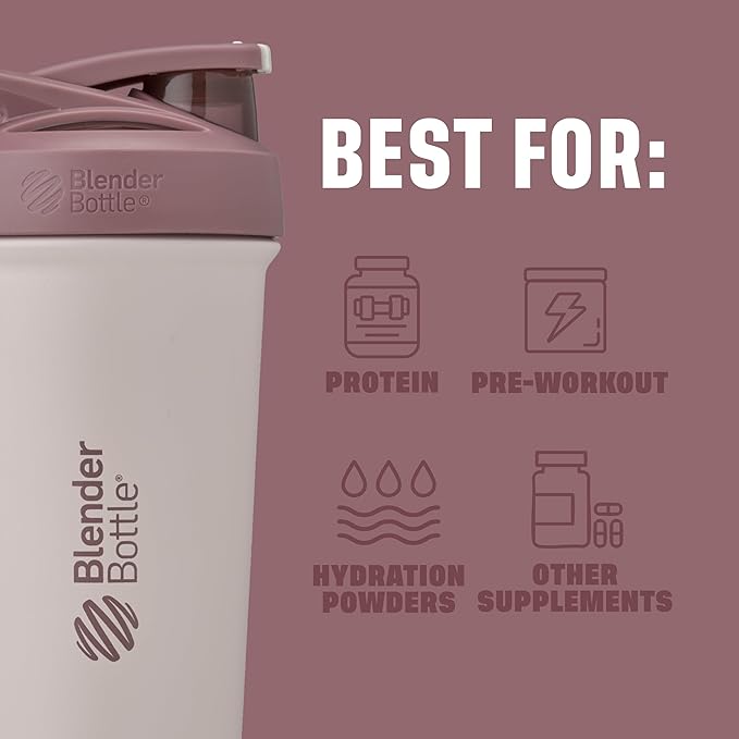 BlenderBottle Sport Sleek Shaker Cup Insulated Stainless Steel Water Bottle with Wire Whisk, 25-Ounce, Red/Tan (Sahara Sunset)
