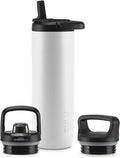 ZULU Base 24oz Stainless Steel Water Bottle with 3 Lids- Straw, Chug, Twist | Double Walled and Vacuum Insulated Metal Thermos | Fits Car Cupholder, Built in Carry Loop, Dishwasher Safe, White