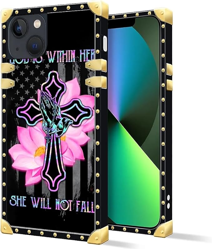 Compatible with iPhone 13 Case, Praying Cross Hands Luxury Golden Decoration for Girl Women Soft TPU Shockproof Protective Hard PC Back for iPhone 13