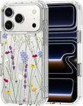 MOSNOVO for iPhone 17 Pro Case | Military Grade 6.6ft Drop Tested | Camera Control | Clear with Floral Garden Design