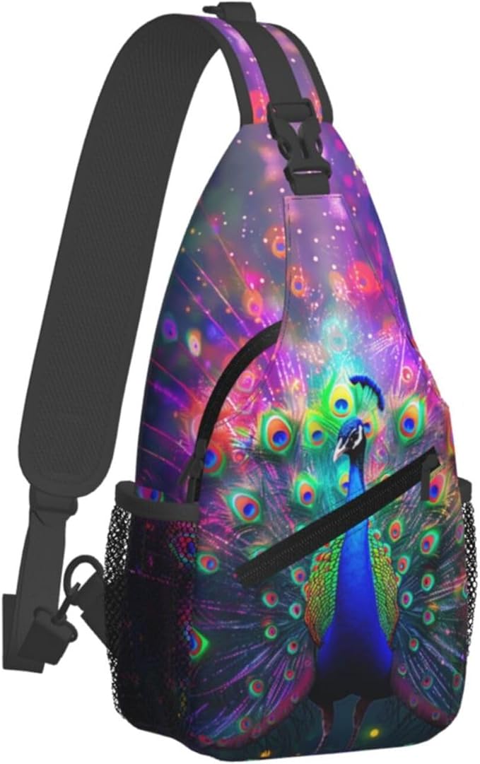 Beautiful Peacock Sling Bag For Women Men Fashion Backpack Crossbody Peacock Shoulder Bag Sling Backpack Chest Bag Travel Hiking Casual Sport Daypack