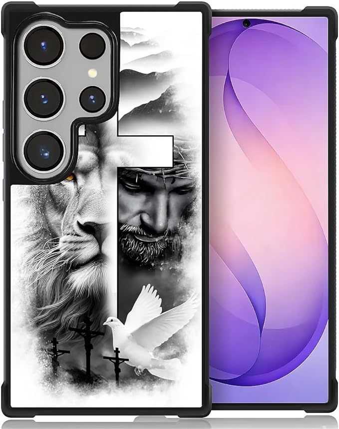for Samsung Galaxy S26 Ultra Case,Graphic Design for Girl Boy Soft Silicone Hard Acrylic Shock Protection Designed for Samsung Galaxy S26 Ultra Lion Cross Jesus Christ Dove Pattern