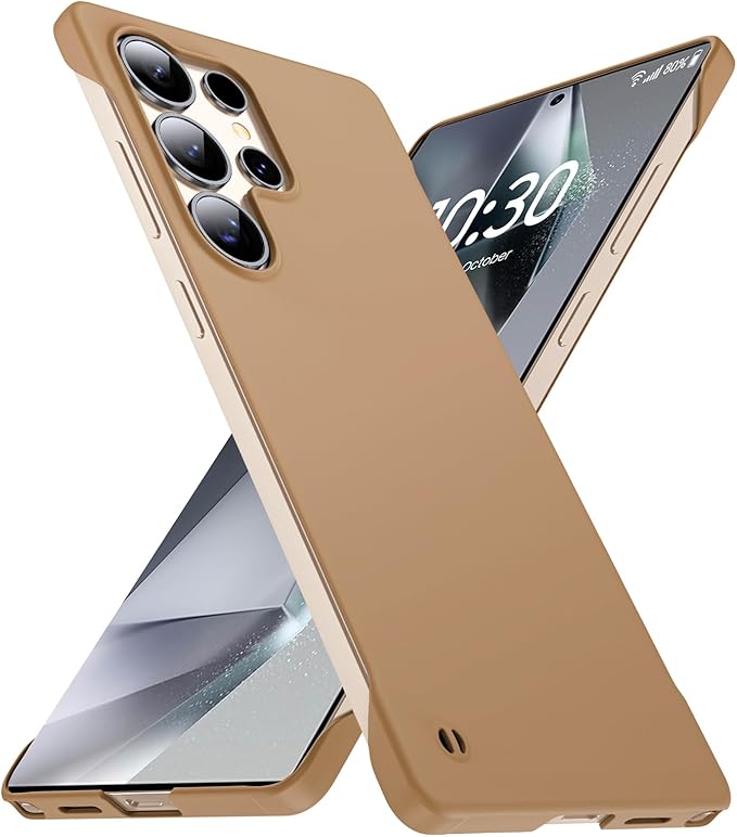 GRECAZO Slim Borderless for Samsung Galaxy S25 Ultra Phone Case 6.9"(2025) Ultra-Thin Lightweight Frameless Matte Hard PC Cover Case with Pull Ring Minimalist Non Slip Rope-Mocha