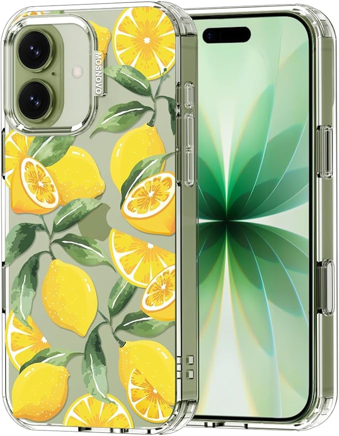 MOSNOVO for iPhone 17 Case | Military Grade 6.6ft Drop Tested | Camera Control | Clear with Lemon Design