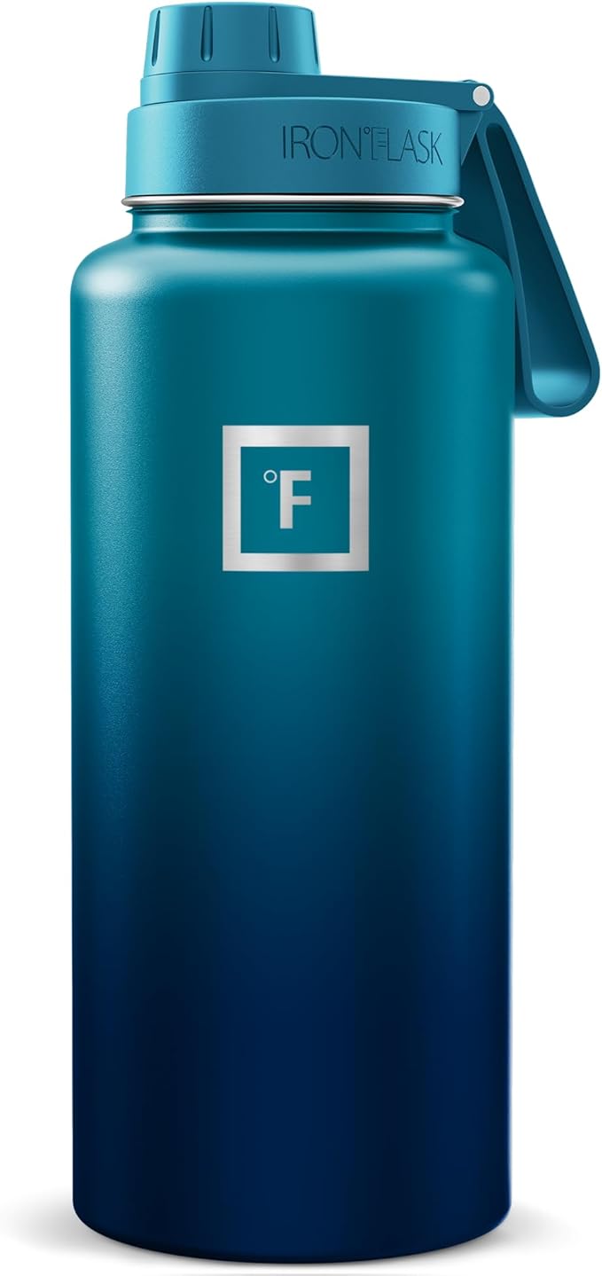 IRON °FLASK Camping & Hiking Hydration Flask with Spout, Wide Mouth Insulated Stainless Steel Sports Water Bottle - Dark Night 32 oz - Spout (1 Lid)