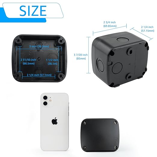 SuperInk Waterproof Black Junction Box, IP66 Outdoor Electrical Enclosure,PVC/ABS Project Box, 3 1/4" x2 3/4" x2 1/4" (86x74x62mm), Small Weatherproof Electrical Box for Garden, CCTV, DIY Wiring,1PCS
