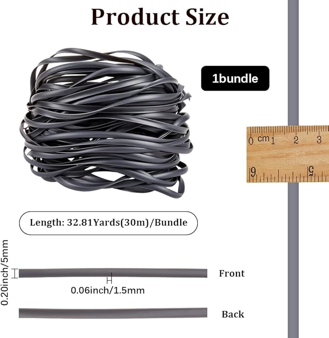 GORGECRAFT 30m*5mm Rattan Weaving Wicker Outdoor Wicker Repair Kit Dark Gray Synthetic Rattan Roll Flat Cord Webbing Basket Weave Patio Chair Sofas Repair Supplies for Lawn Furniture Garden
