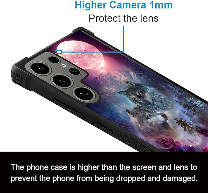 for Samsung Galaxy S24 Ultra Case, Star Two Wolfs Howling Pattern Graphic Design Girl Boy Soft Silicone Hard Acrylic Shock Protection for Samsung Galaxy S24 Ultra