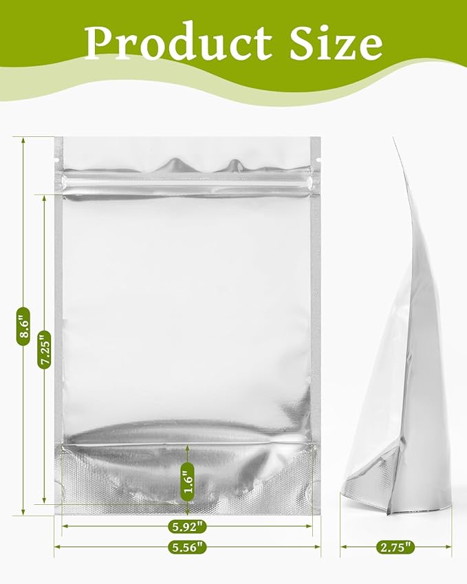 Gwybkq 6x9 Inch Stand-Up Mylar Bags (200pcs) - Resealable Smell-Proof Food Storage with Clear Window, for Snacks/Candy/Coffee Beans, Small Business & Gifting