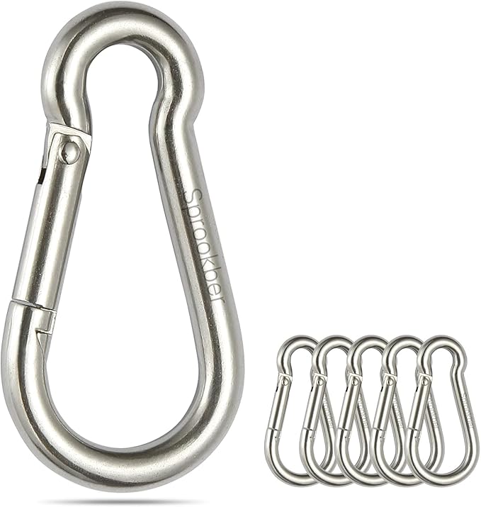 sprookber Stainless Steel Spring Snap Hook Carabiner - 304 Stainless Steel Clips, Set of 6