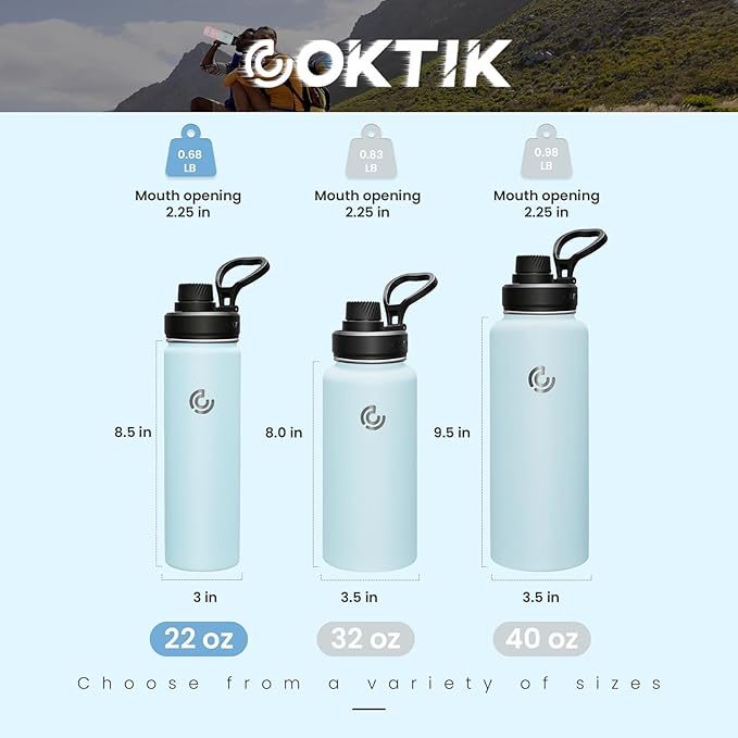 Sports Water Bottle 22oz, Insulated Water Bottle with Handle,Stainless Steel,Simple Modern,Suitable for Travel, School, Boy, Girl(FOG)