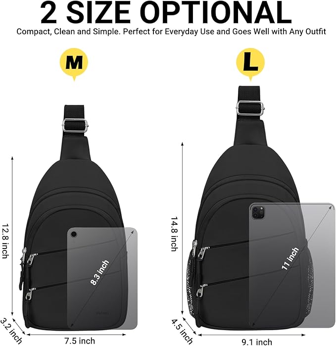 Tuwubi Crossbody Bags for Women, Sling Bag for Men, Small Hiking Backpack Anti Theft Lightweight for Outdoors Travel (M, Black)