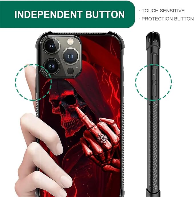 for iPhone 15 Pro Case, Gestures Funny Skull Pattern Graphic Design Girl Boy Soft Silicone Hard Acrylic Shock Protection for iPhone 15 Pro