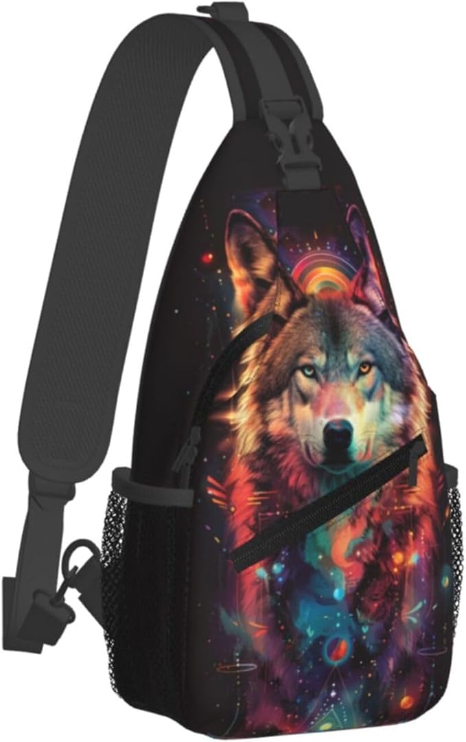 Wolf Sling Bag For Women Men Fashion Wolf Print Backpack Crossbody Shoulder Bag Sling Backpack Chest Bag Travel Hiking Casual Sport Daypack