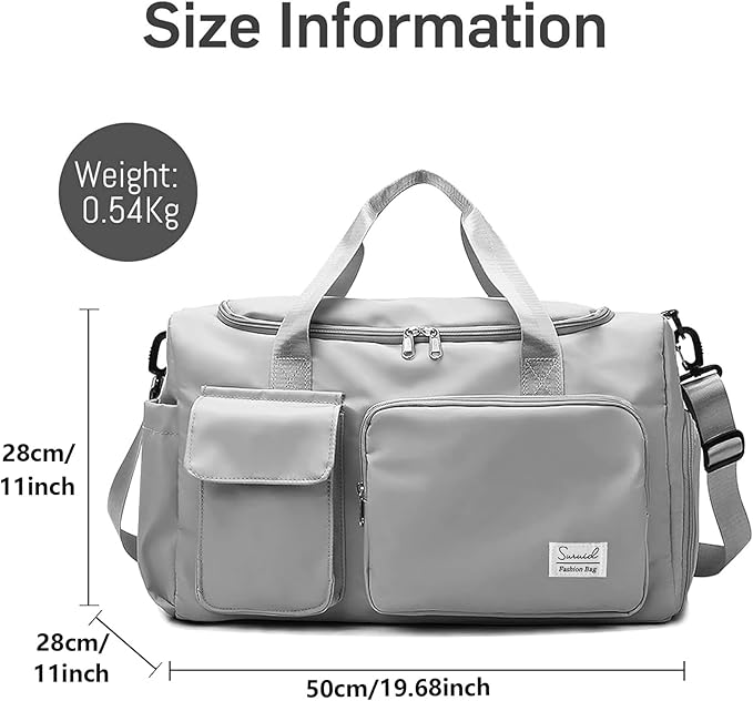 Suruid Sports Gym Duffel Bag with Shoes Compartment and Dry Wet Separated Pocket for Men and Women - Overnight Weekender Training Handbag Yoga Bag - Gray