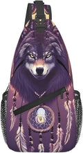 Dream Catcher Wolf Sling Bag For Women Men Wolf Pattern Backpack Crossbody Shoulder Bag Sling Backpack Chest Bag Travel Hiking Casual Sport Daypack