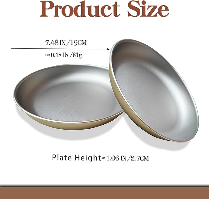 Titanium Plate 2sets - 7.5Inch Ultralight For Backpacking, Hiking, Travel Dinnerware Easy Clean Compact
