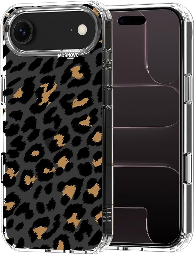 MOSNOVO for iPhone Air Case | Military Grade 6.6ft Drop Tested | Camera Control | Clear with Leopard Print Design