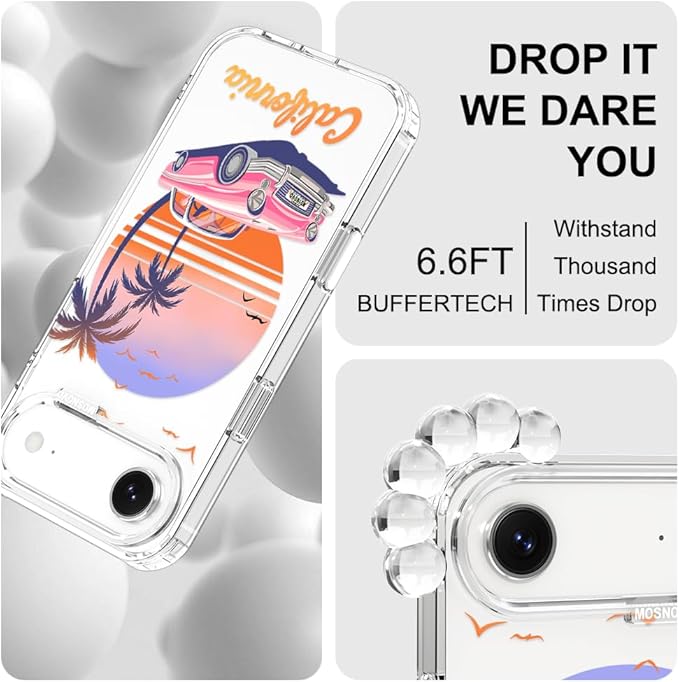 MOSNOVO for iPhone Air Case, Shockproof Military-Grade Protection 6.6ft Drop Tested, Camera Control, Clear Phone Case for iPhone 17 Air, Cali Cruise Design