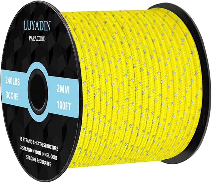 Reflective Paracord 240lb - Diameter 2mm Micro Utility Cord -3 Strand Parachute Spool Cord - 100ft 200ft,Paracord for Camping,Hiking,Fishing,Outdoor and DIY