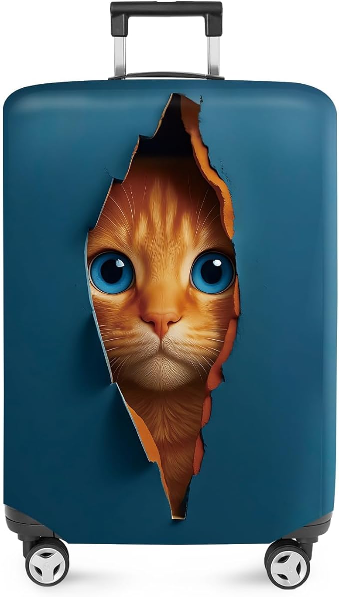 ANNA QUEEN 3D Cat Face Luggage Cover, Cute Peek Cat Suitcase Protector, Stretchable Washable Cover for 28-30 Inch Luggage