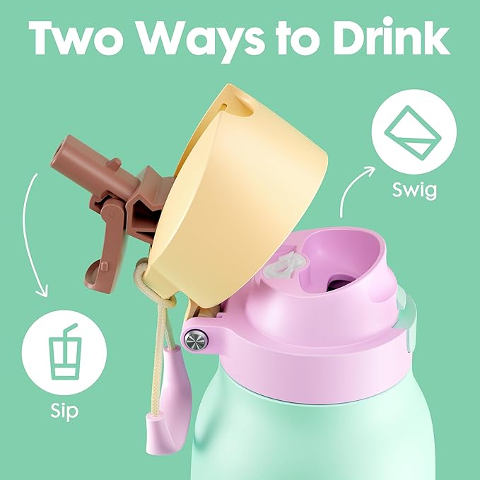 Meoky 24 oz Slim Insulated Water Bottle: Leak Proof Locking Lid, 2-in-1 Straw and Spout, 24 Hours Cold, Top Handle, BPA Free, Stainless Steel Water Bottle for Adults Teens Sports Travel, Lime