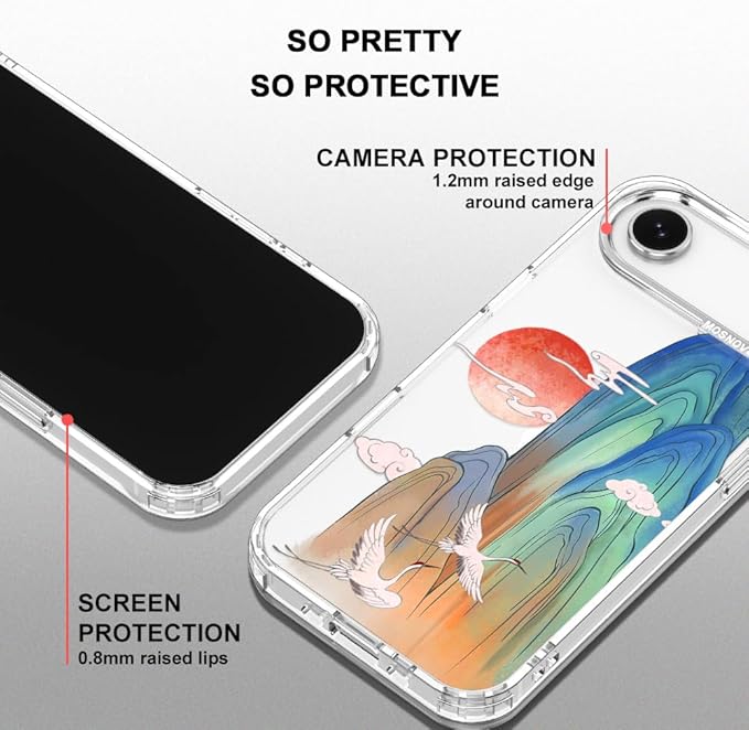 MOSNOVO for iPhone Air Case, Shockproof Military-Grade Protection 6.6ft Drop Tested, Camera Control, Clear Phone Case for iPhone 17 Air, Celestial Cranes Design