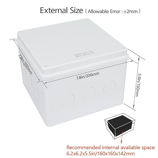 LeMotech Junction Box, Electrical Box IP65 Water Resistant Dustproof ABS Plastic Project Enclosure for Electronics White, External Size 7.8 x 7.8 x 5.9 inch