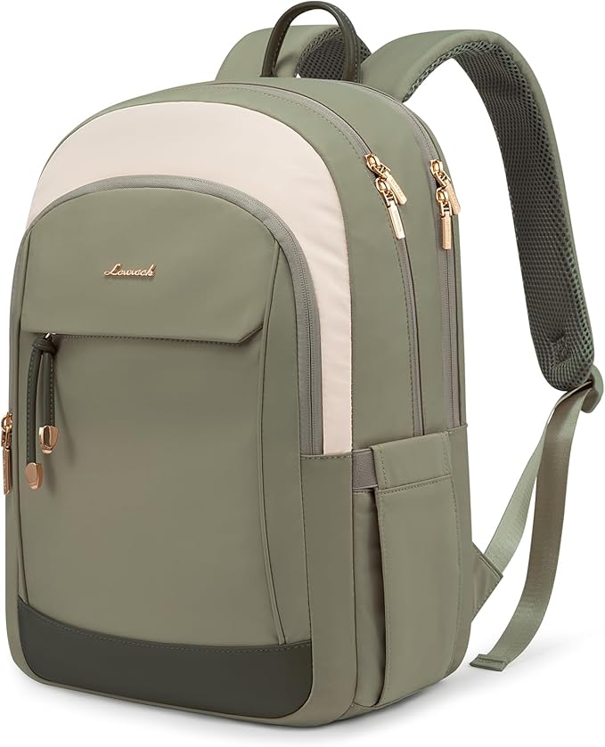 LOVEVOOK Laptop Backpack for Women, 15.6 inch Waterproof College Backpack Woman with Laptop Compartment Computer Bag Travel Backpack Purse, Large Black Computer Daypack for Work Casual, Beige green