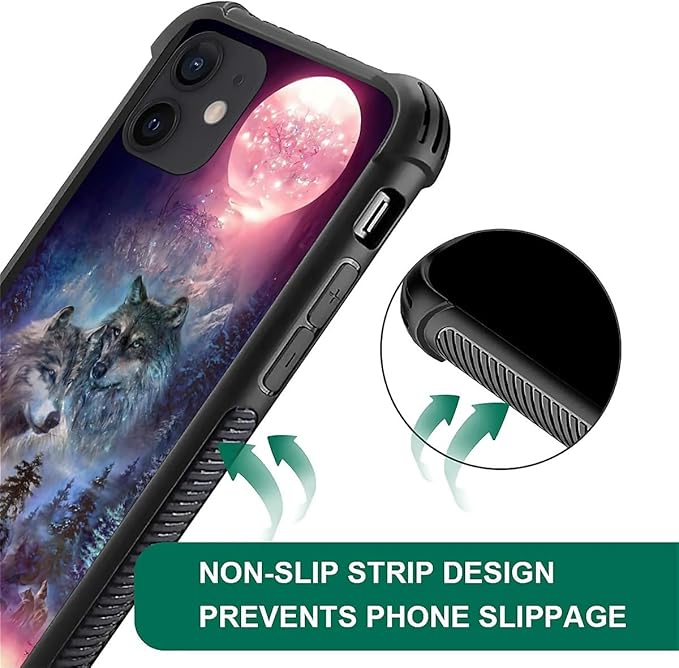 for iPhone 11 Case, Star Two Wolfs Howling Pattern Graphic Design Girl Boy Soft Silicone Hard Acrylic Shock Protection for iPhone 11