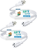DEWENWILS 6ft Extension Cord, 16 AWG SJTW Weatherproof Power Cable for Indoor Outdoor Use, 3 Prong Grounded Outlets Plugs, ETL Listed, 2 Pack (White)