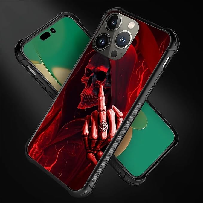 for iPhone 14 Pro Max Case, Gestures Funny Skull Pattern Graphic Design Girl Boy Soft Silicone Hard Acrylic Shock Protection for iPhone 14 Pro Max