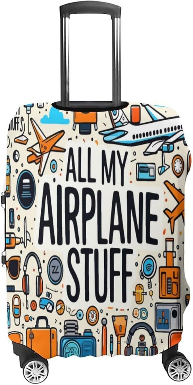 Airplane Travel Accessories Collection Stretch Luggage Cover, Washable Suitcase Protector Fits 22-24in Cases, Secure Fit for Carry On Checked Bags, Travel Essentials