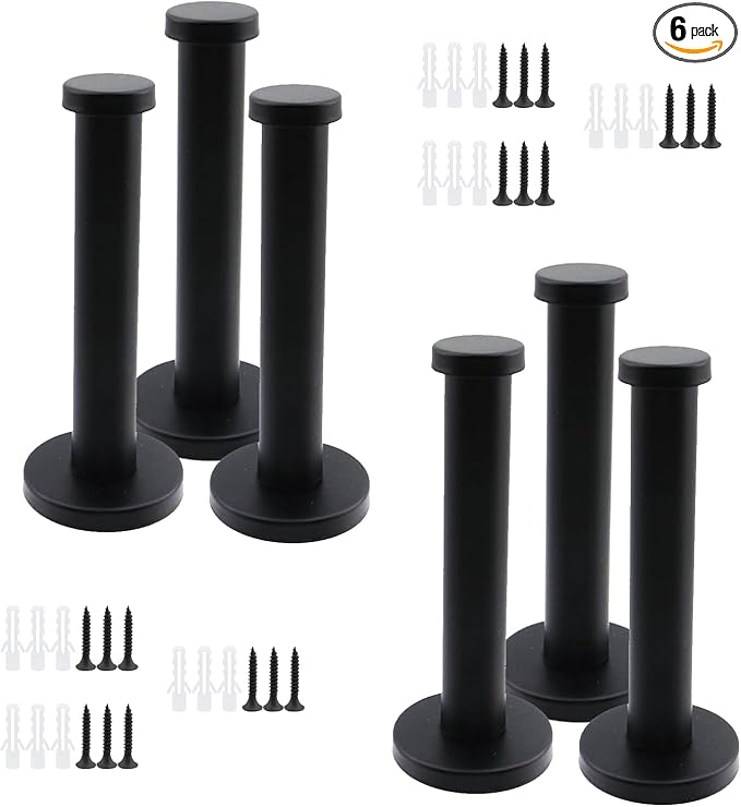 Wall Hooks Heavy Duty Coat Hooks Stainless Steel Clothes Hanger for Hanging Bathroom Towels Handbag Black 4-inch Length with 16mm Shank Dia - Pack of 6