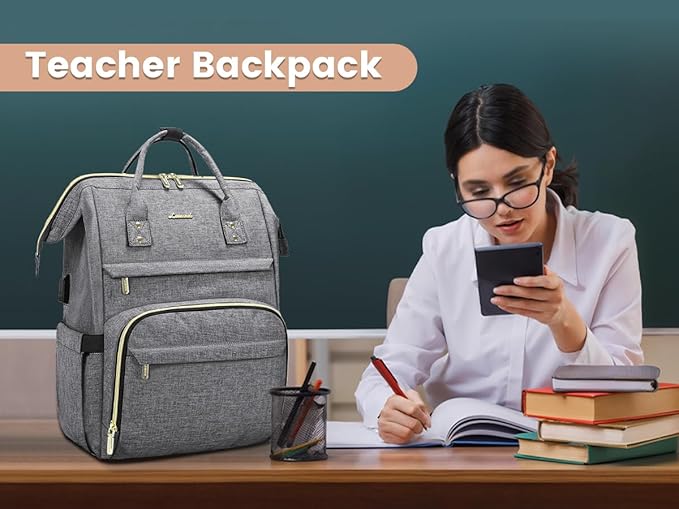 LOVEVOOK Laptop Backpack Women, 15.6 Inch Work Backpack Woman for Teacher Nurse Bags, Computer College Backpack Purse, Waterproof Anti-theft Travel Back Pack with USB Charging Port, Grey