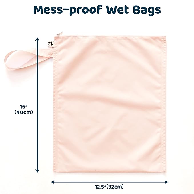 Tiny Twinkle Mess Proof Wet Bags | 2-Pack Reusable Waterproof Wet Bags for Swimsuits | Baby Clothes | Travel & Diaper Bag (Rose, Burgundy)