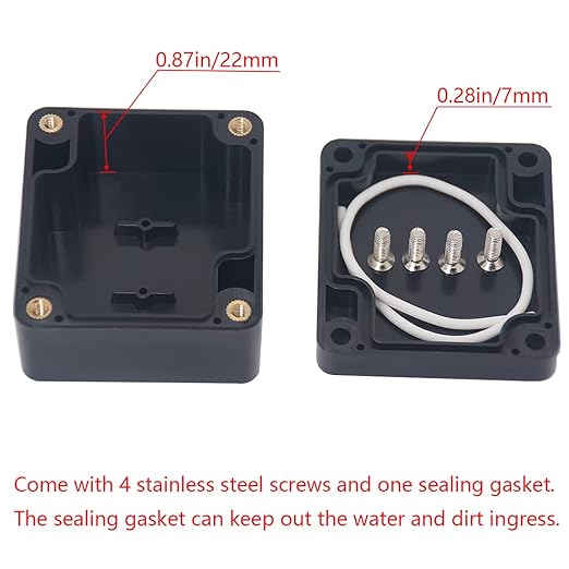 Junction Box IP65 Waterproof ABS Plastic Electrical Project Case Power Junction Boxes, Project Box with 4 PCS M12 Cable Glands 2.5 x 2.3 x 1.3 Inch （63 x 58 x 33mm