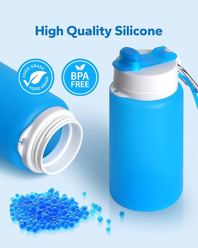 Collapsible Water Bottle, Portable Folding Bottle & Water Bottle with Clip for Backpack, Foldable Water Bottle BPA Free, Sport Bottle Water Squeeze Collapble Watterbottles (Blue)