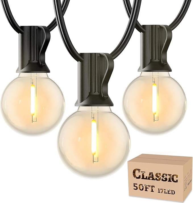 RTTY Outdoor String Lights 50 FT, Patio Light for Outside, Waterproof G40 Shatterproof LED Bulbs, Dimmable Hanging Connectable Globe Lighting for Backyard, Porch, Bistro, Balcony, Deck, Warm White