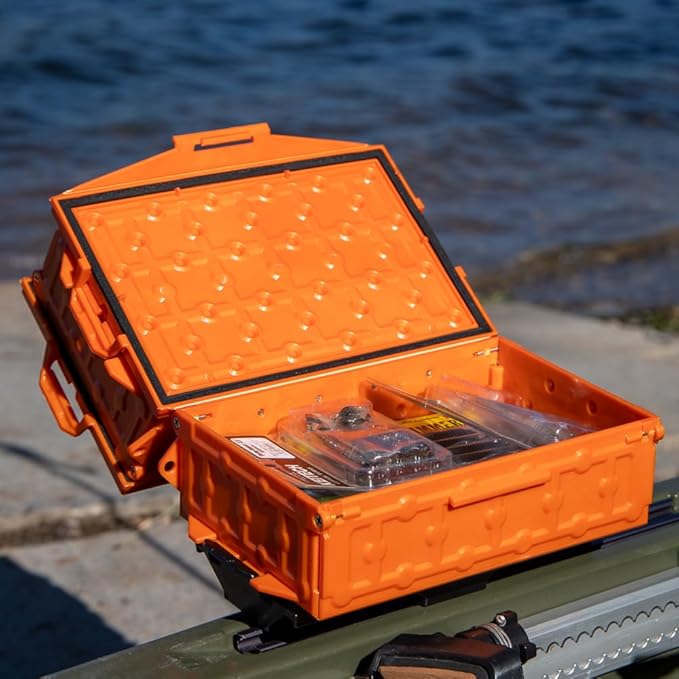 YakAttack TracPak Combo Kit – Orange | 2 Stackable Storage Boxes + Quick Release Track Base | Fits MightyMount, GearTrac & Most Kayak Tracks | Space-Saving Fishing Storage | Compact Kayaking Box